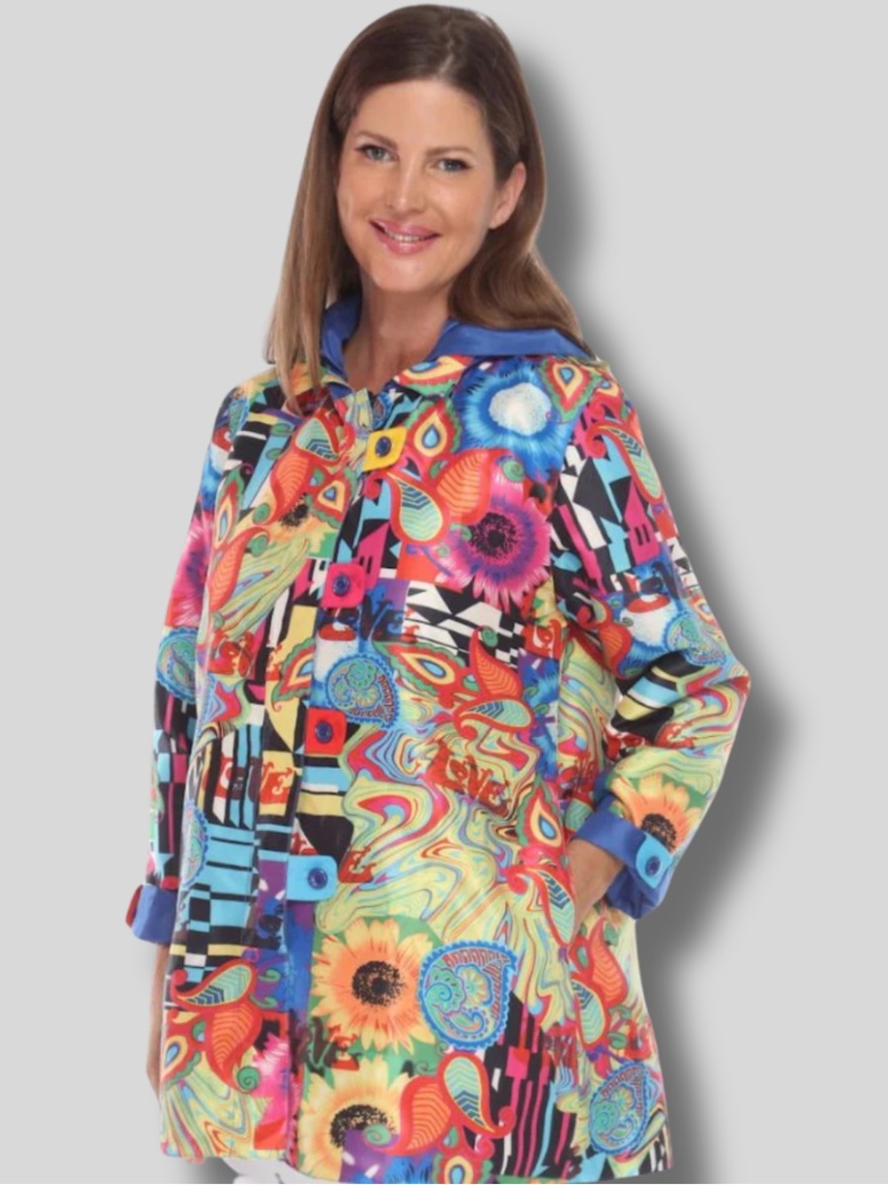 Oopera Reversible Hooded Women’s Raincoat Colorful Abstract & Black